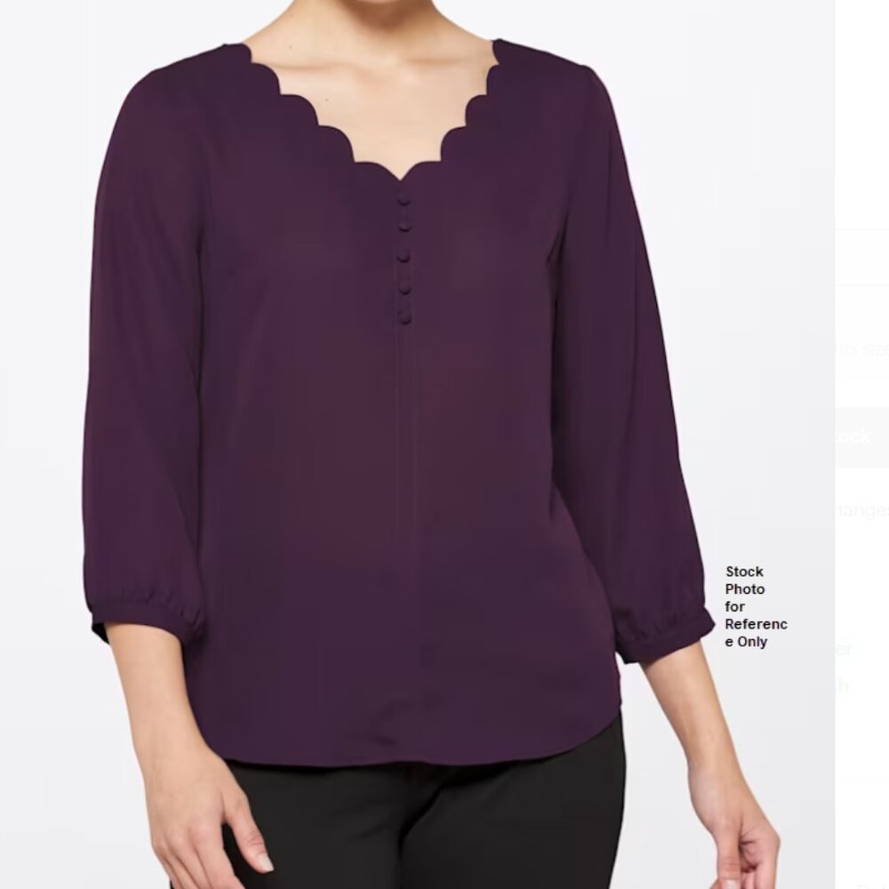 FORTUNE + IVY Devora Scallop Detail Mixed Material Blouse
